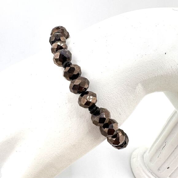 6.25” Fossil Leather Cord Brown Faceted Glass Bead Gold Tone Bird Charm Bracelet - Picture 3 of 5